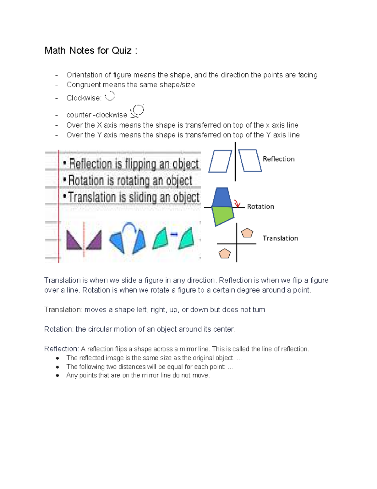 MATH 101 Quiz Notes: Figure Orientation & Transformations - Studocu