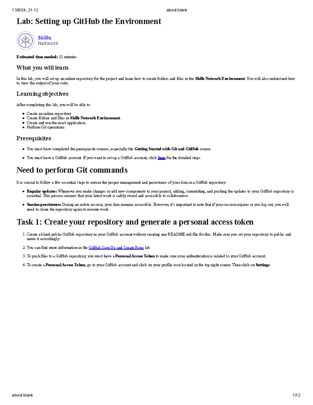 21:12 Lab: Setting Up GitHub for React Project in Skills Network - Studocu