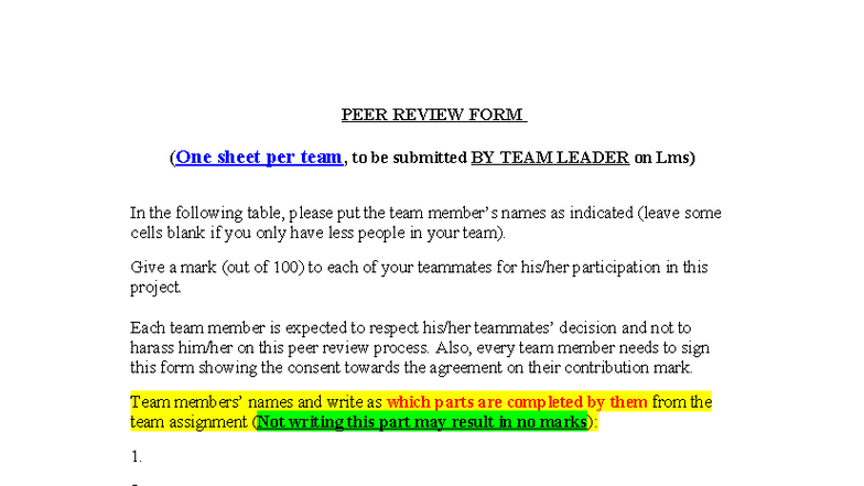 Peer Review Form - Team Assessment Submission - Studocu