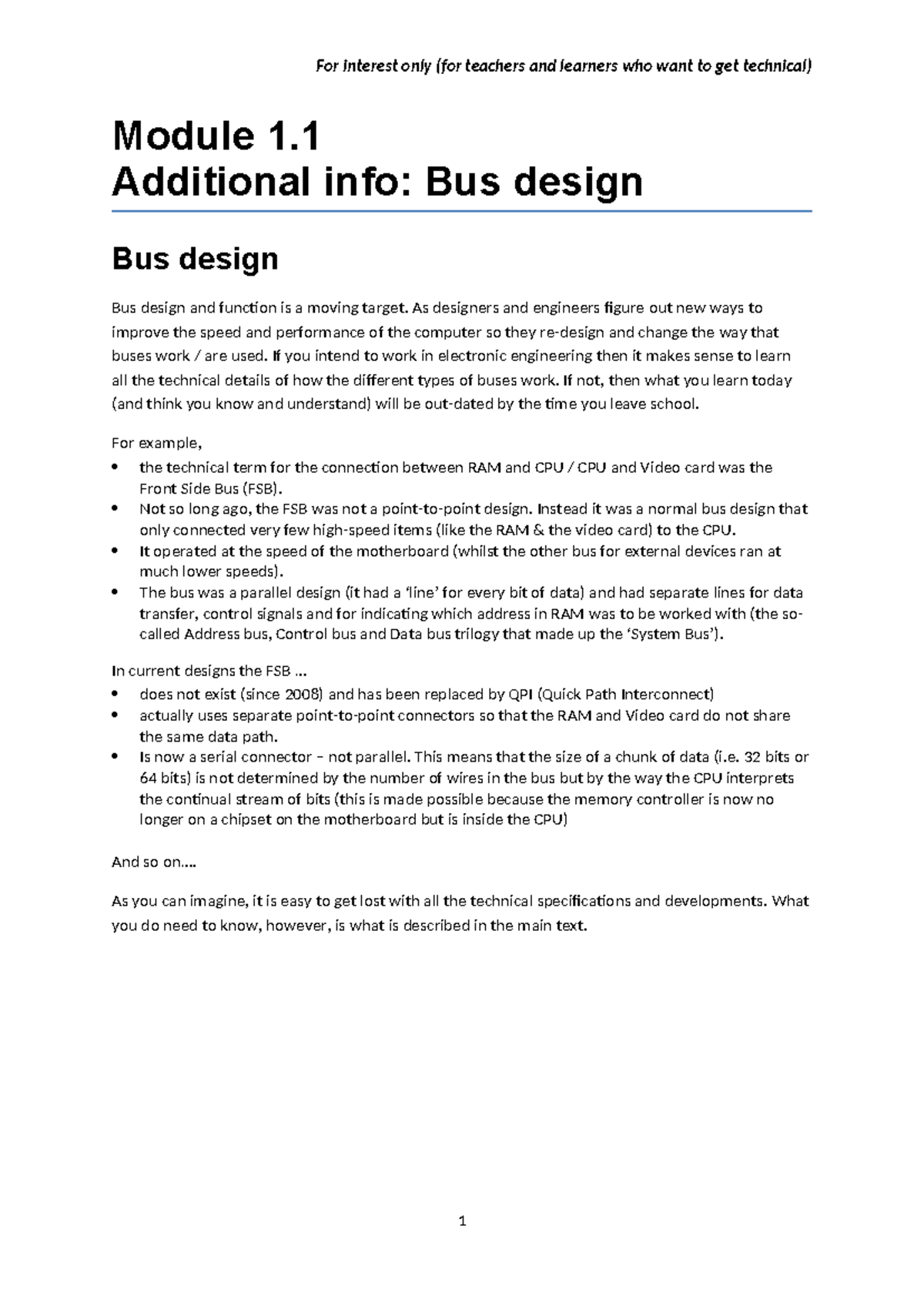 Gr11 IT Additional Info on Bus Design and Its Evolution - Studocu