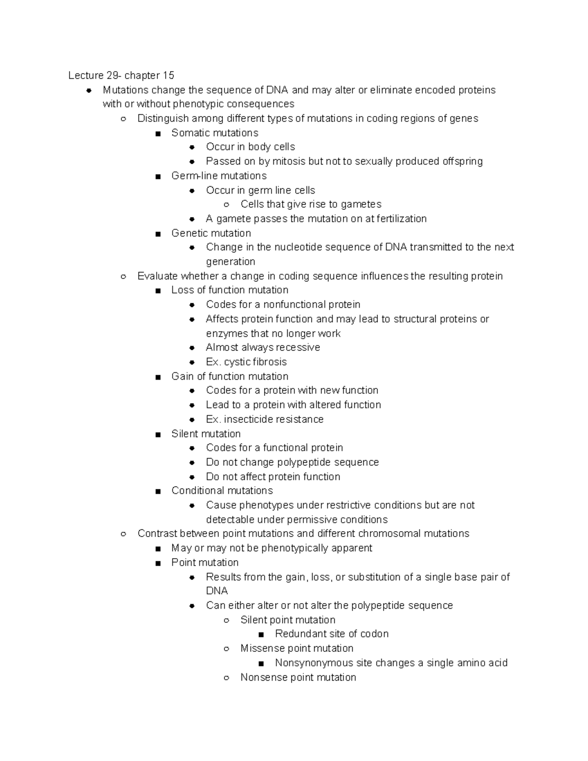 Foundations of Biology BIO101 Final Exam Review: Chapter 15 Mutations ...