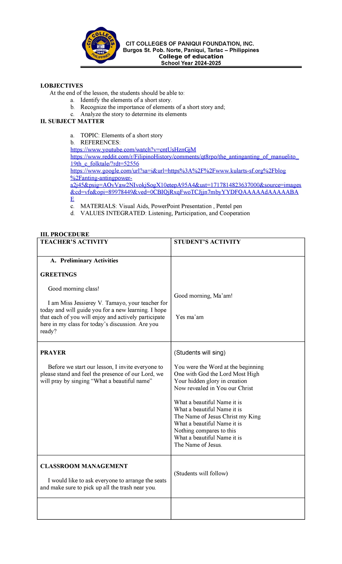 Detailed Lesson Plan in English for Grade 7: Analogy Concepts - Studocu