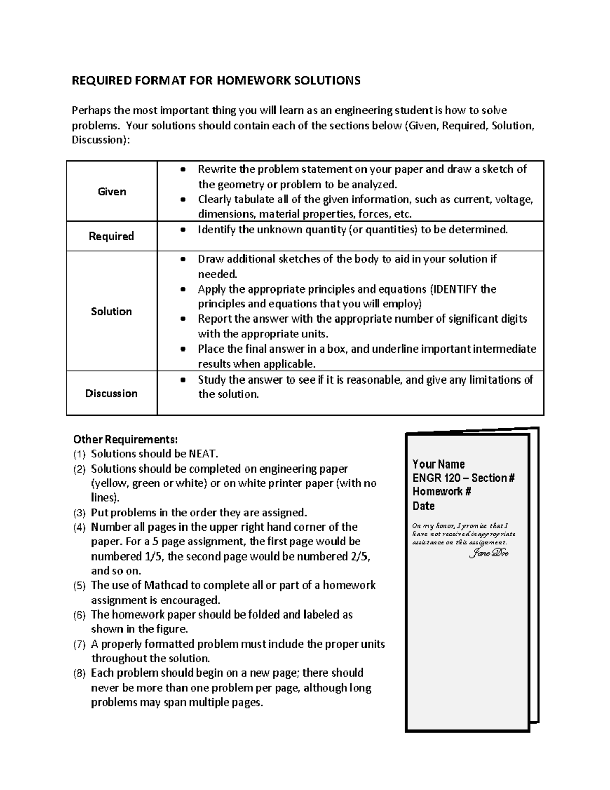 ENGR 120 Homework Solution Example in Engineering Format - Studocu