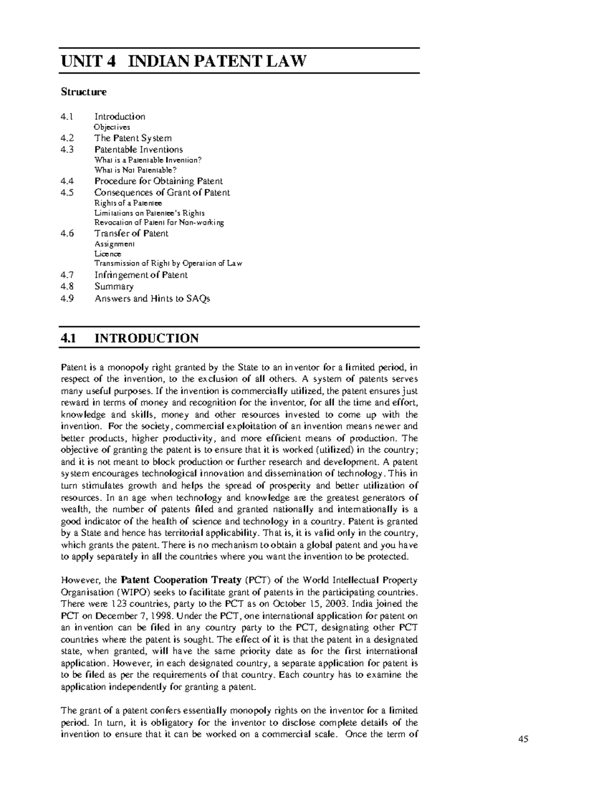 Law of Patents of India - Indian Patent Law UNIT 4 INDIAN PATENT LAW ...