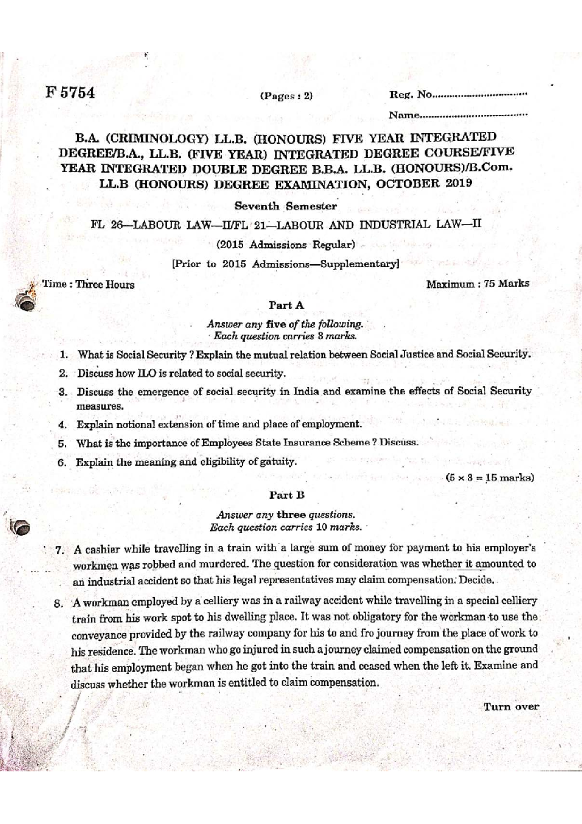 F 5754 - Labour Law Previous Year Question Paper (2019-2024) - Studocu