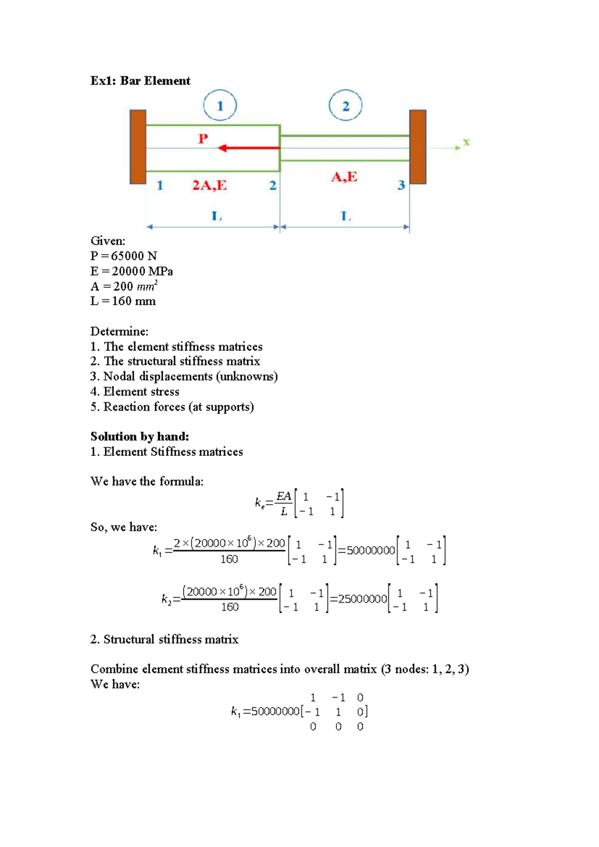 Bar Element Analysis: Stiffness Matrix & Reactions in Structural System ...