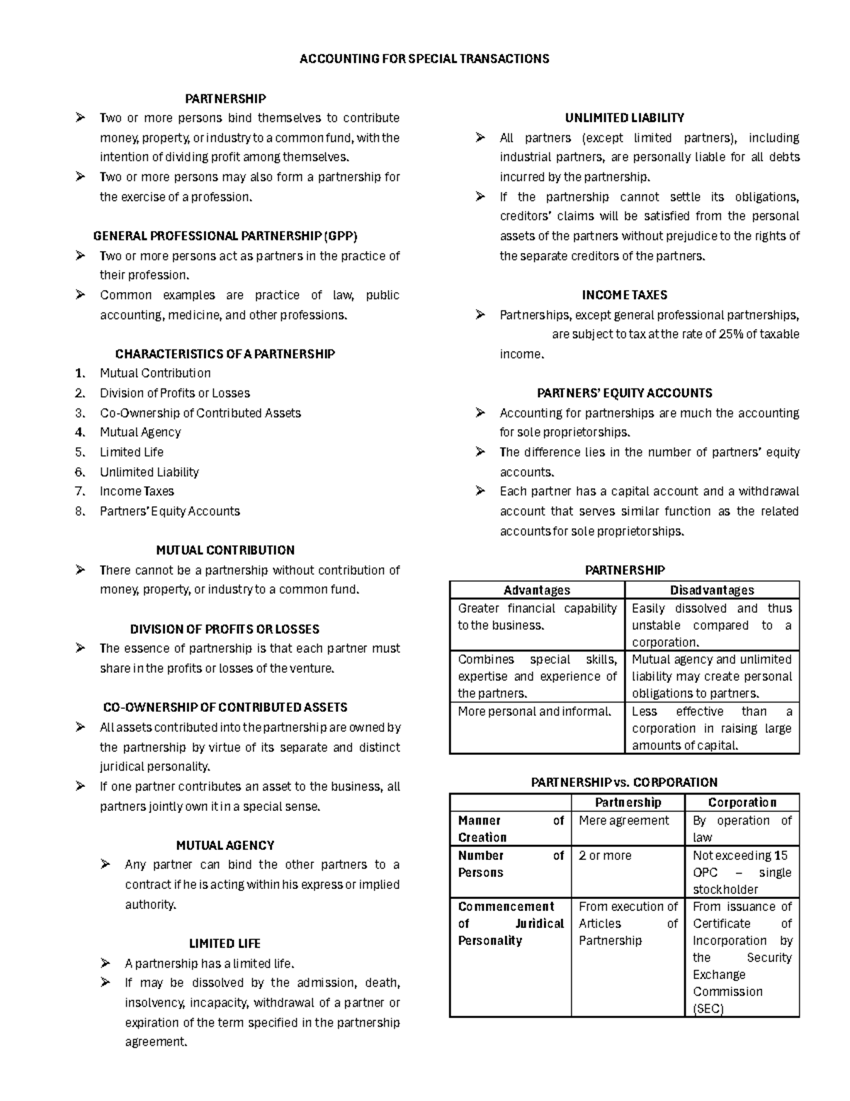 ACCOUNTING FOR SPECIAL TRANSACTIONS: PARTNERSHIP (ACC 101) - Studocu