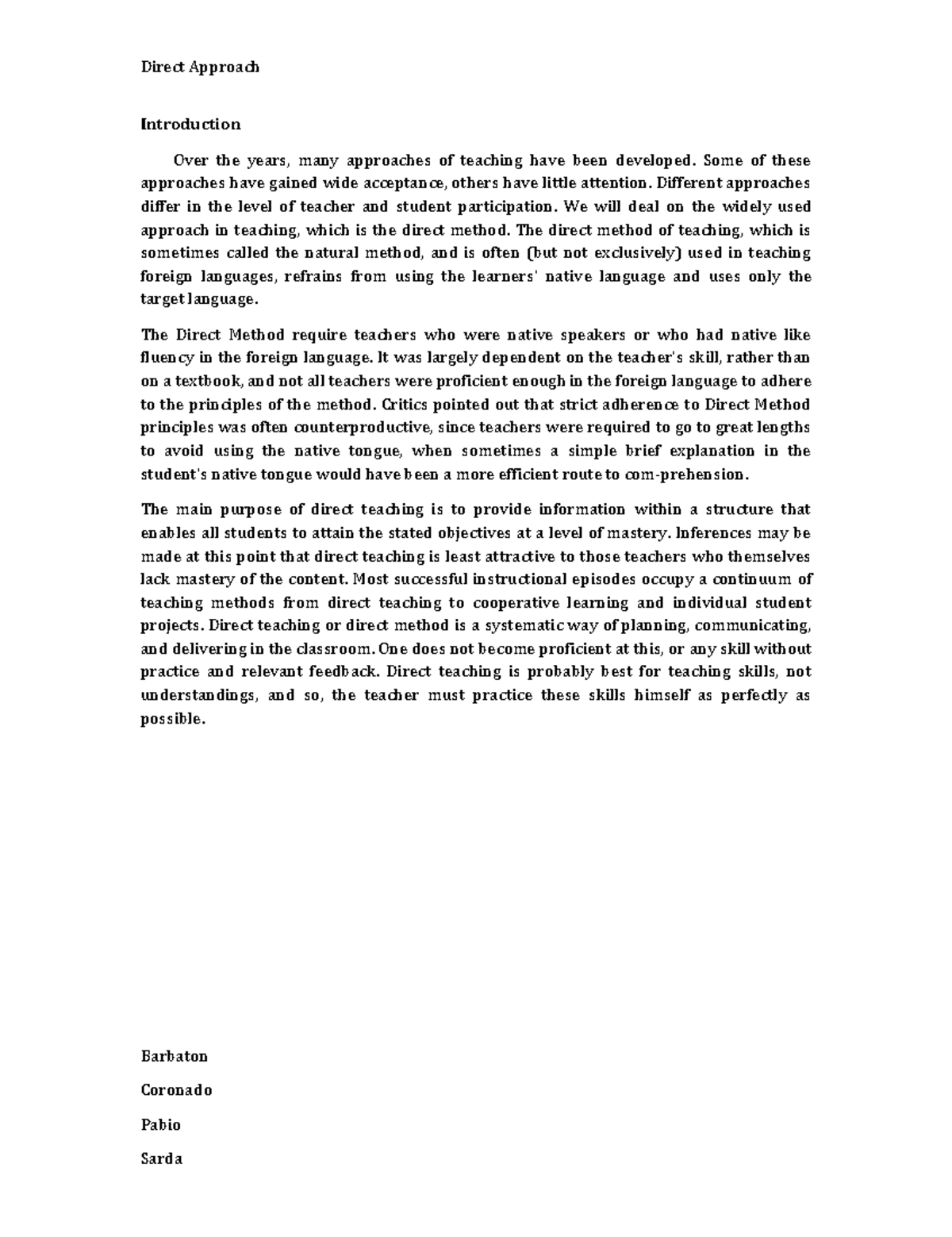 Principles of Teaching: The Direct Approach in Language Education - Studocu