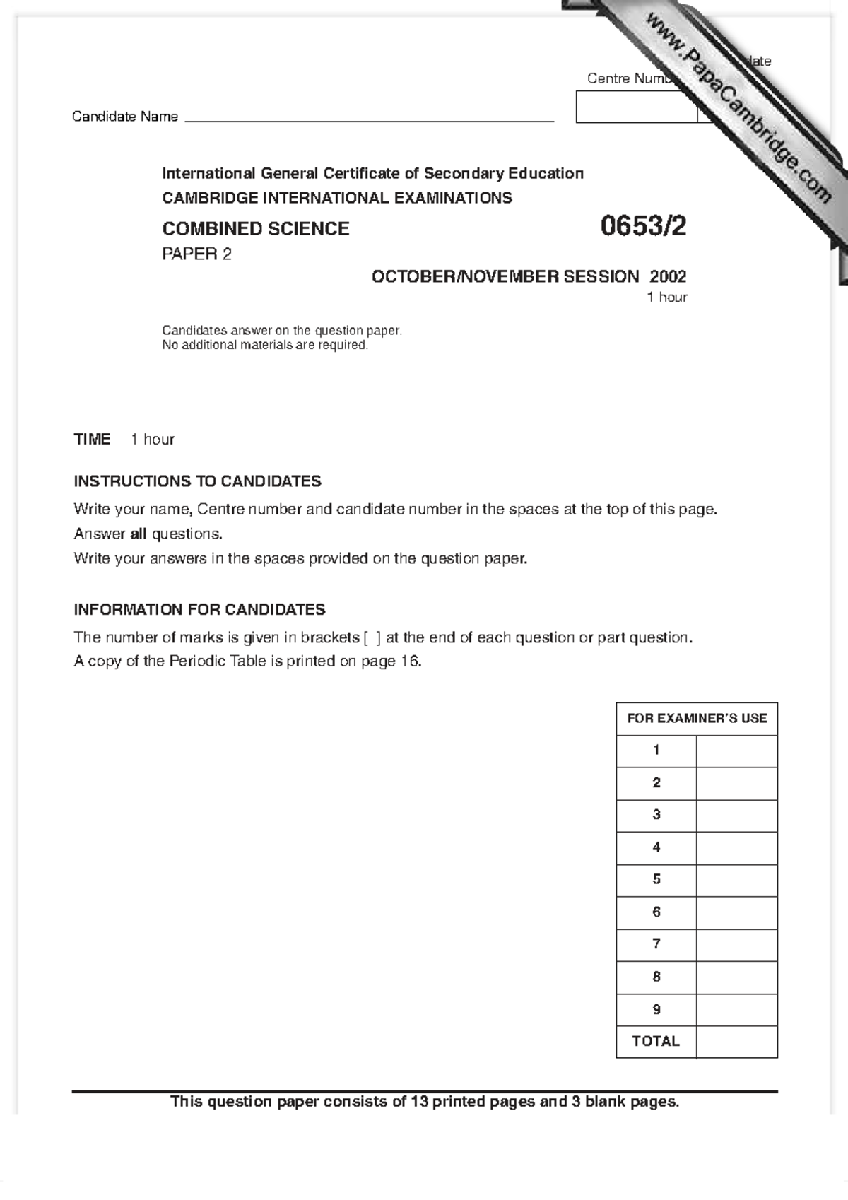 0653 w02 qp 2 - Combined Science Paper 2 Practice Exam - Studocu