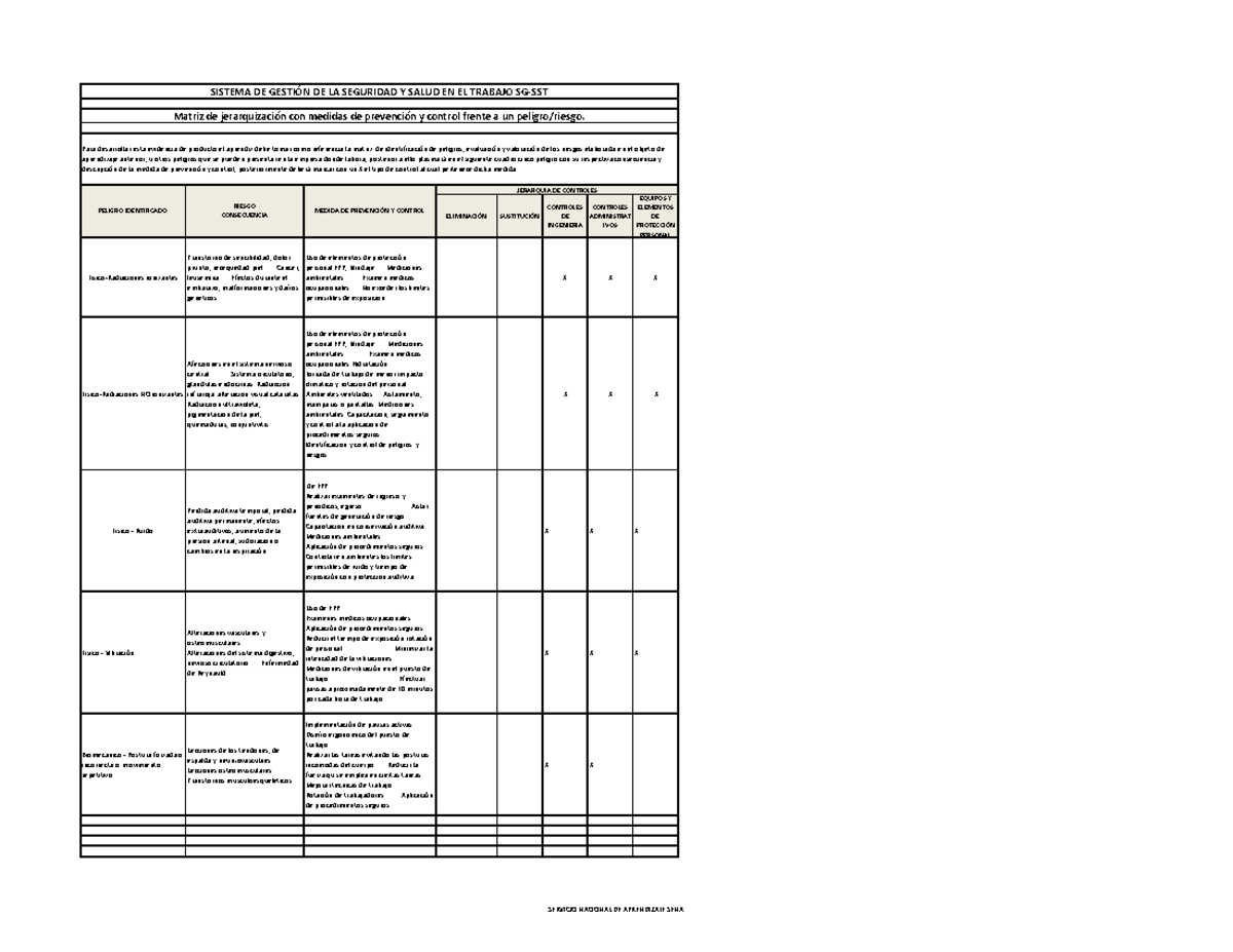 Matriz de Jerarquización de Riesgos y Medidas de Prevención en SST ...