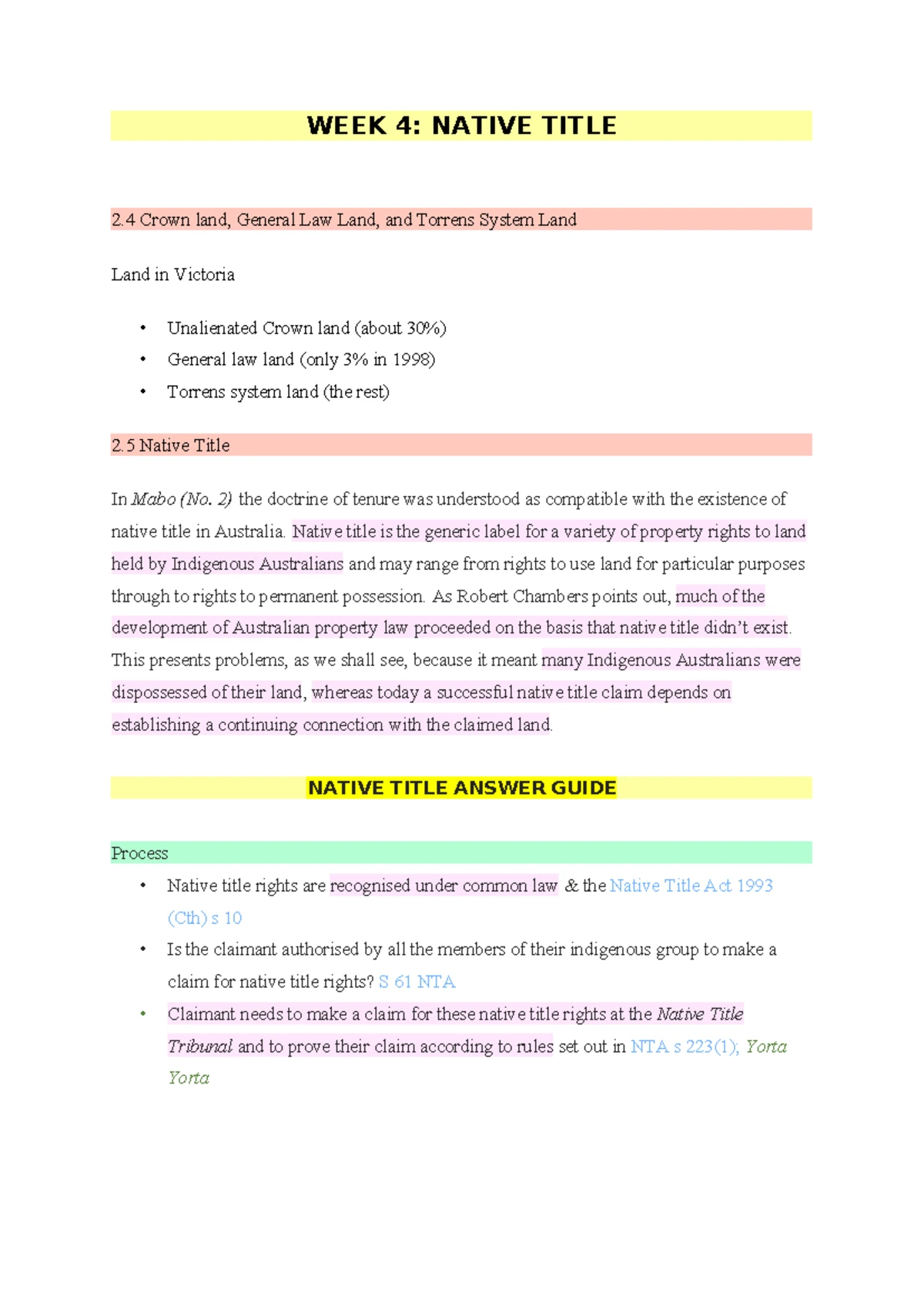 WEEK 4: NATIVE TITLE OVERVIEW AND CONCEPTS (LAW101) - Studocu