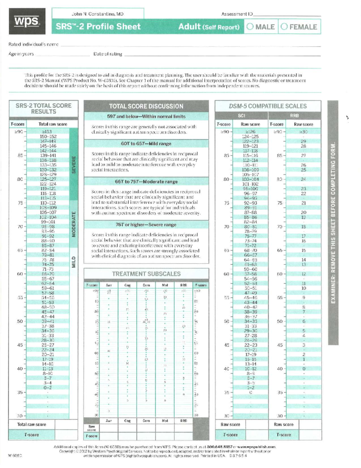 SRS Adult Self Report Assessment (John N. Constantino, MD) - Studocu
