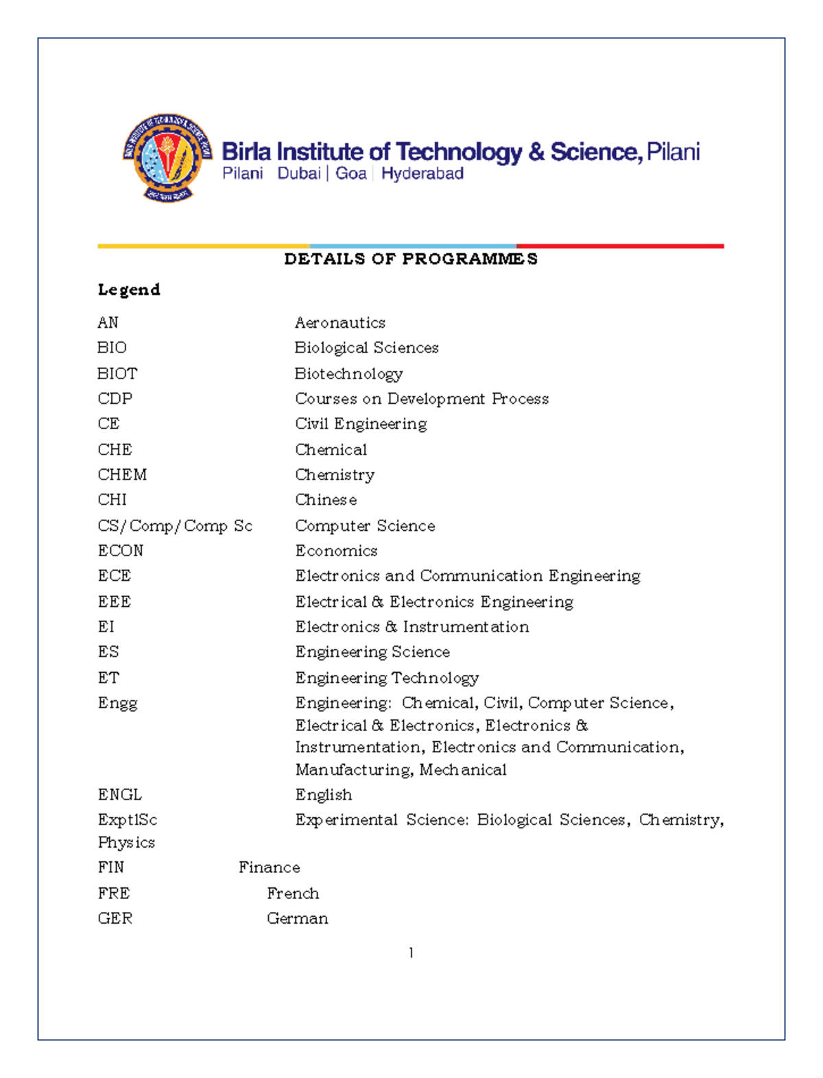 Programme Structure and Course Details for B.E. Programs at BITS - Studocu