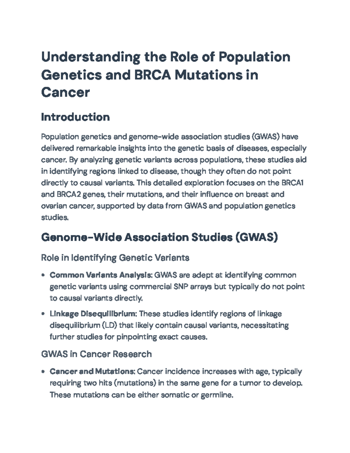 Understanding Population Genetics and BRCA Mutations in Cancer ...