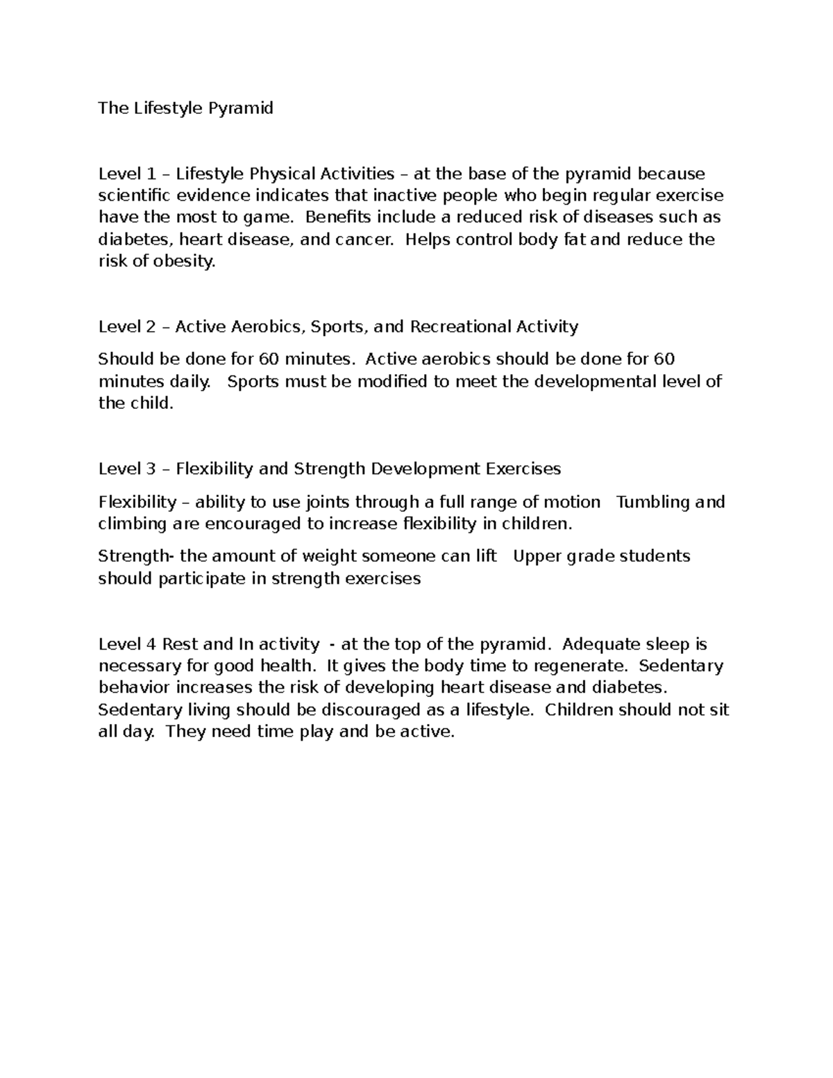 The Lifestyle Pyramid: Levels of Physical Activity and Health Benefits ...