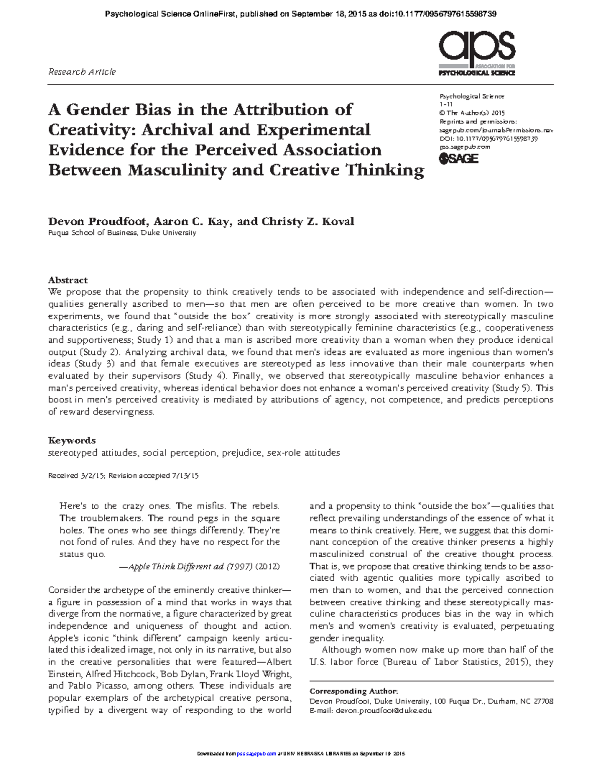 PSY 598739: Gender Bias in Creativity Attribution - Research Insights ...