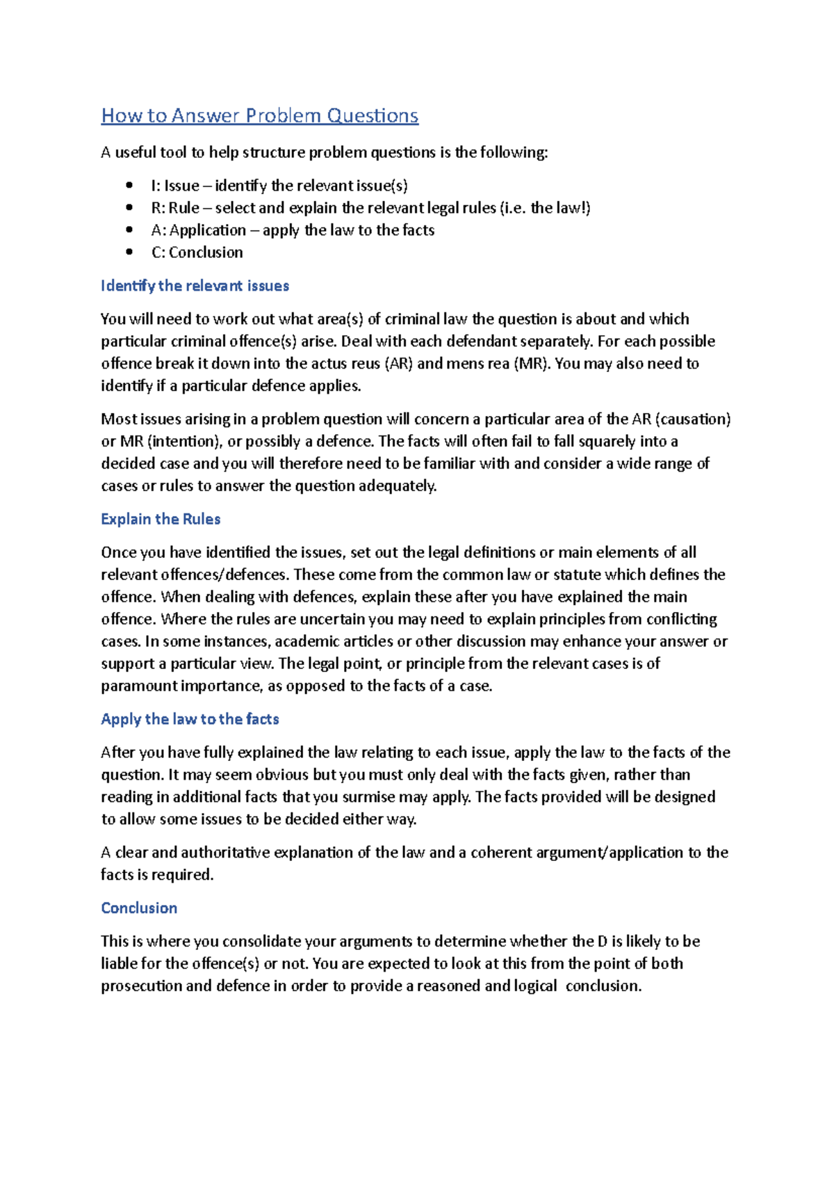 Effective Strategies for Answering Problem Questions in Law - Studocu