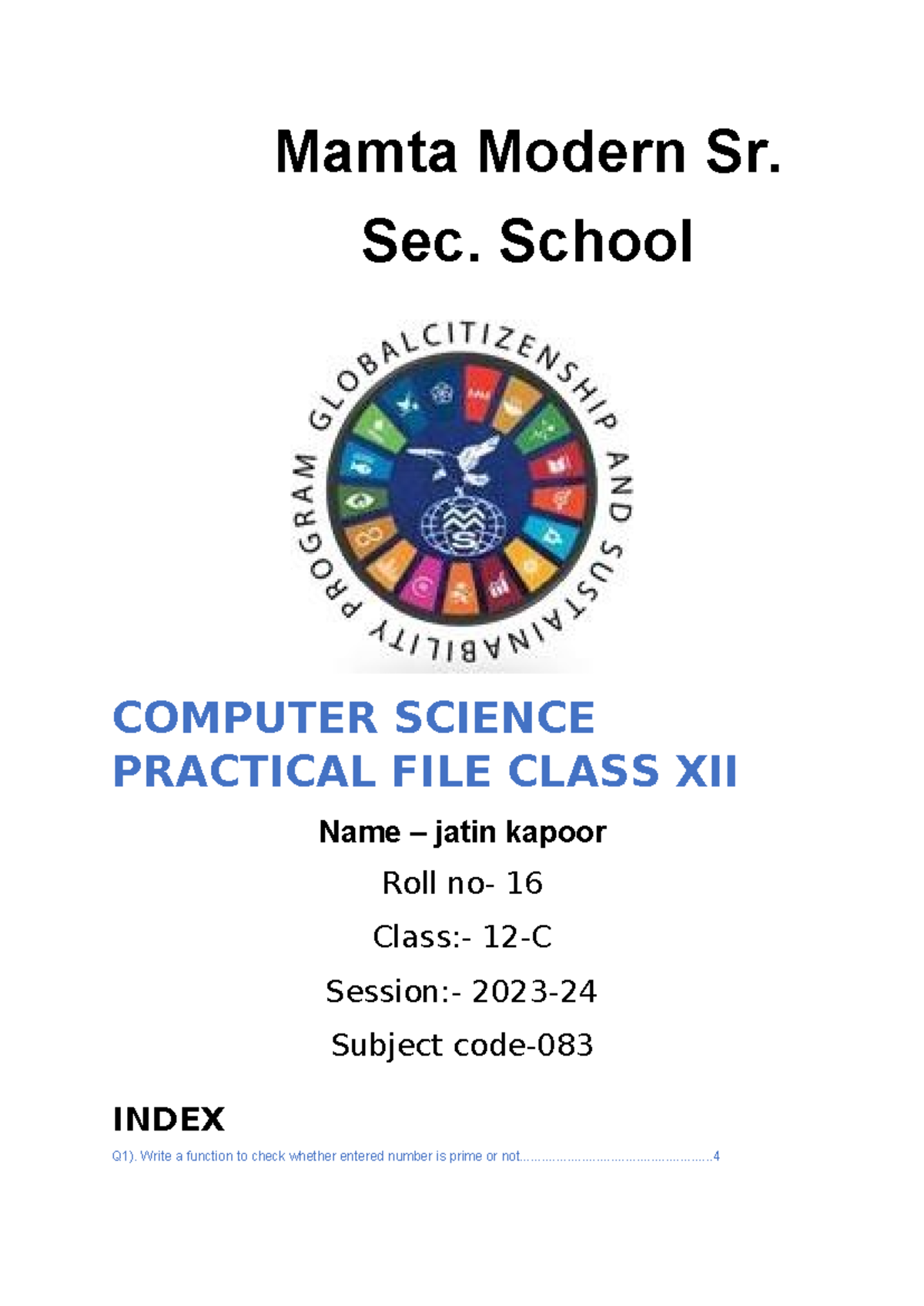 cs practical file class 12 - Mamta Modern Sr. Sec. School COMPUTER ...