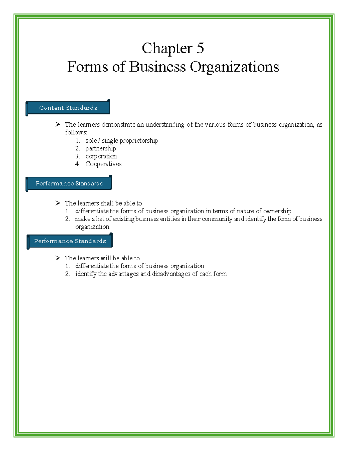 Chapter 5 - Forms of Business Organizations (FABM 1) - Studocu