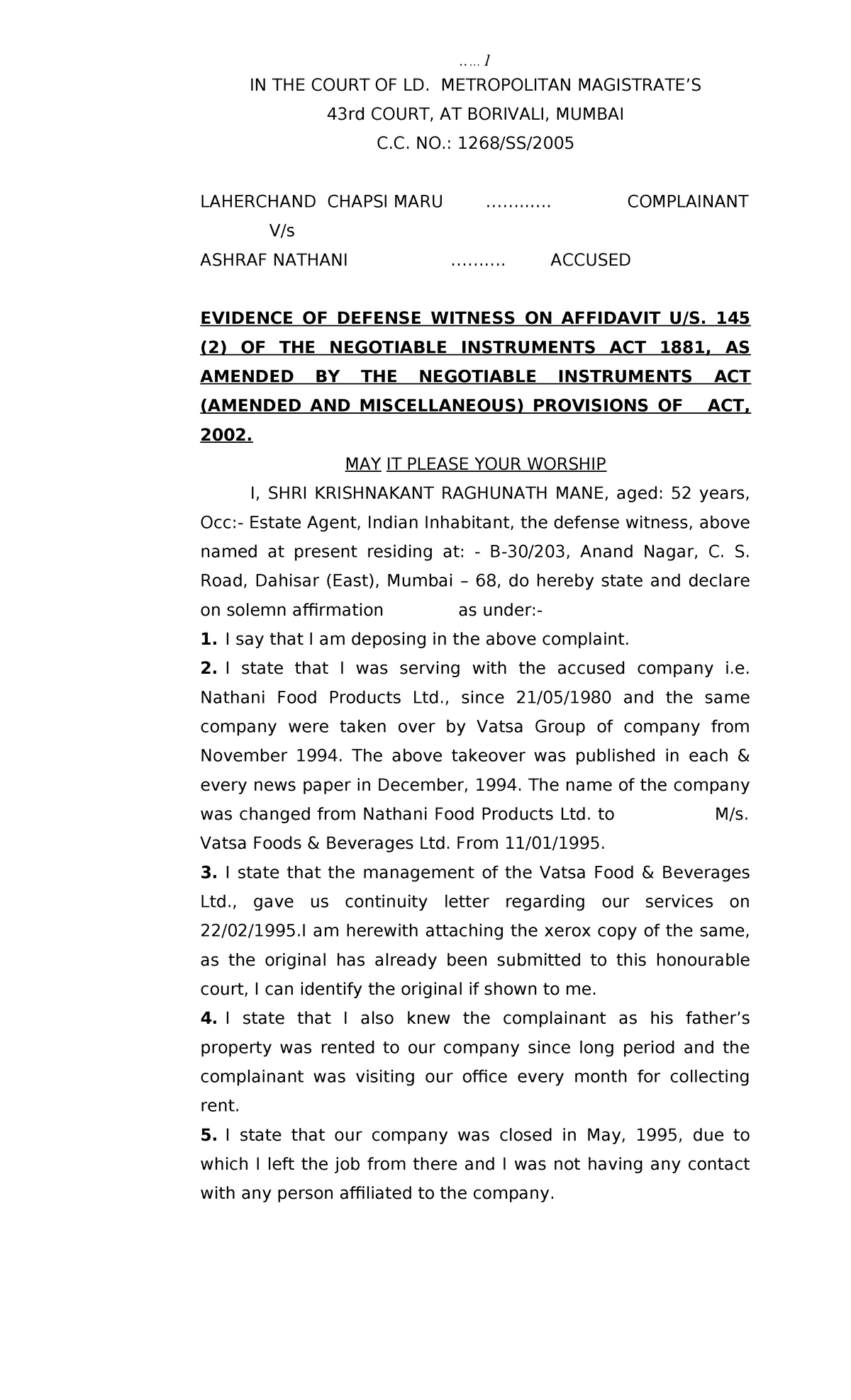 Evidence of Defense Witness in C.C. No. 2005 - Ashraf Nathani Notes ...