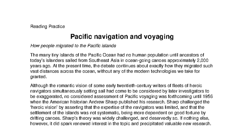 Reading Test: Pacific Navigation & Migration Insights - Studocu