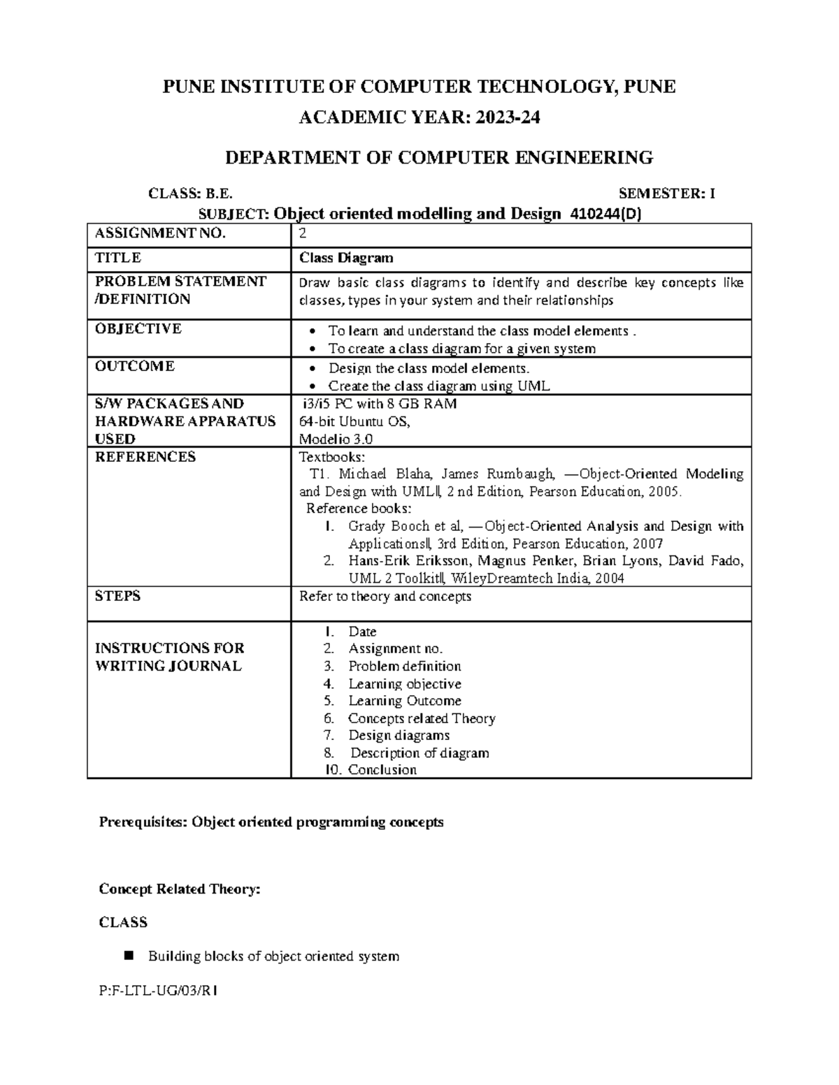 B.E. I Sem 410244(D) Assignment 2: Class Diagram Basics - Studocu
