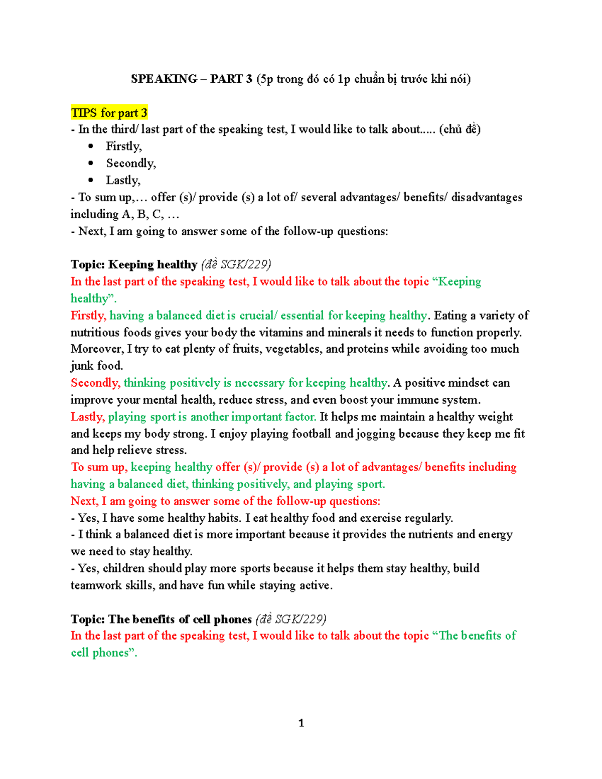 SPEAKING PART 3 - TIPS & TOPICS FOR TEST PREPARATION - Studocu