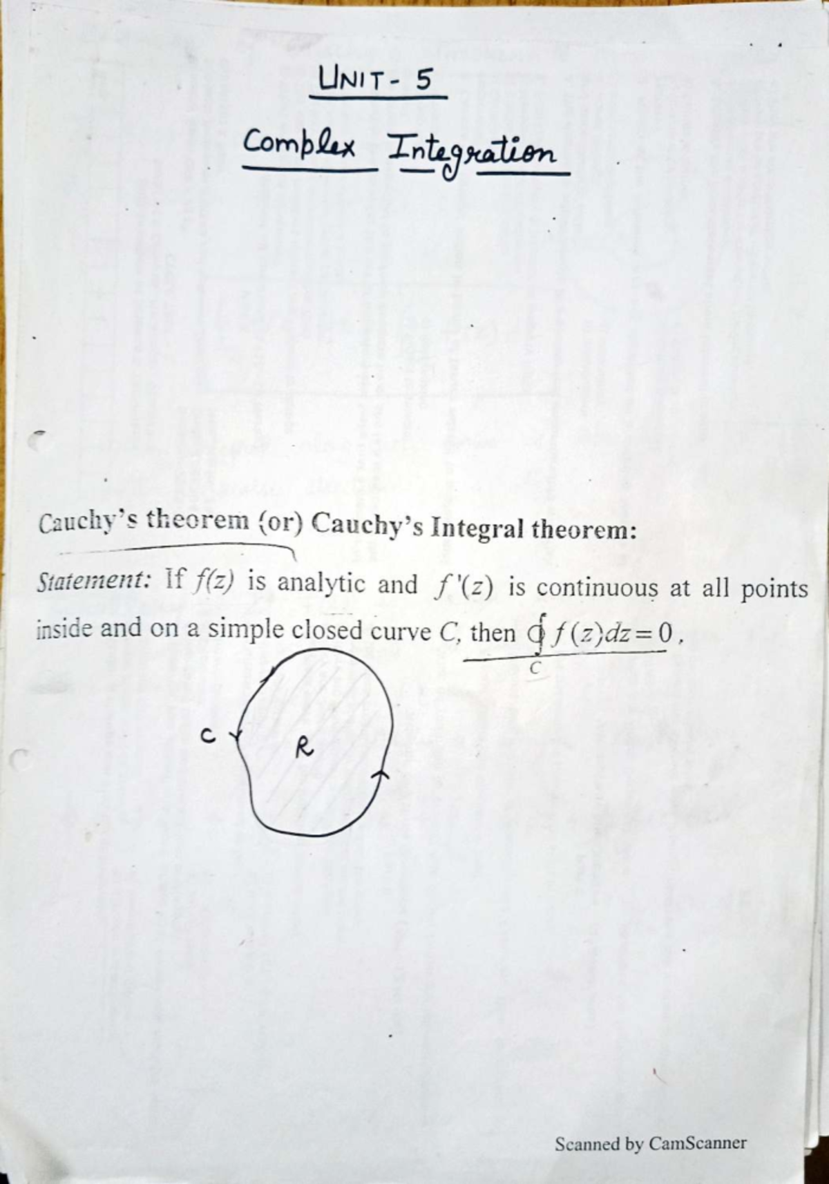 Math Sem2 Unit 5 Notes: Complex Integration Theorems and Applications ...