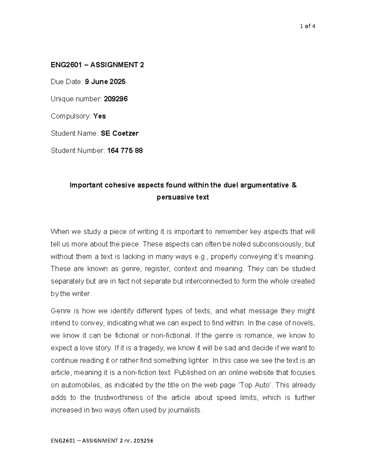 ENG2601 Assignment 2: Analyzing Persuasive Text Techniques - Studocu