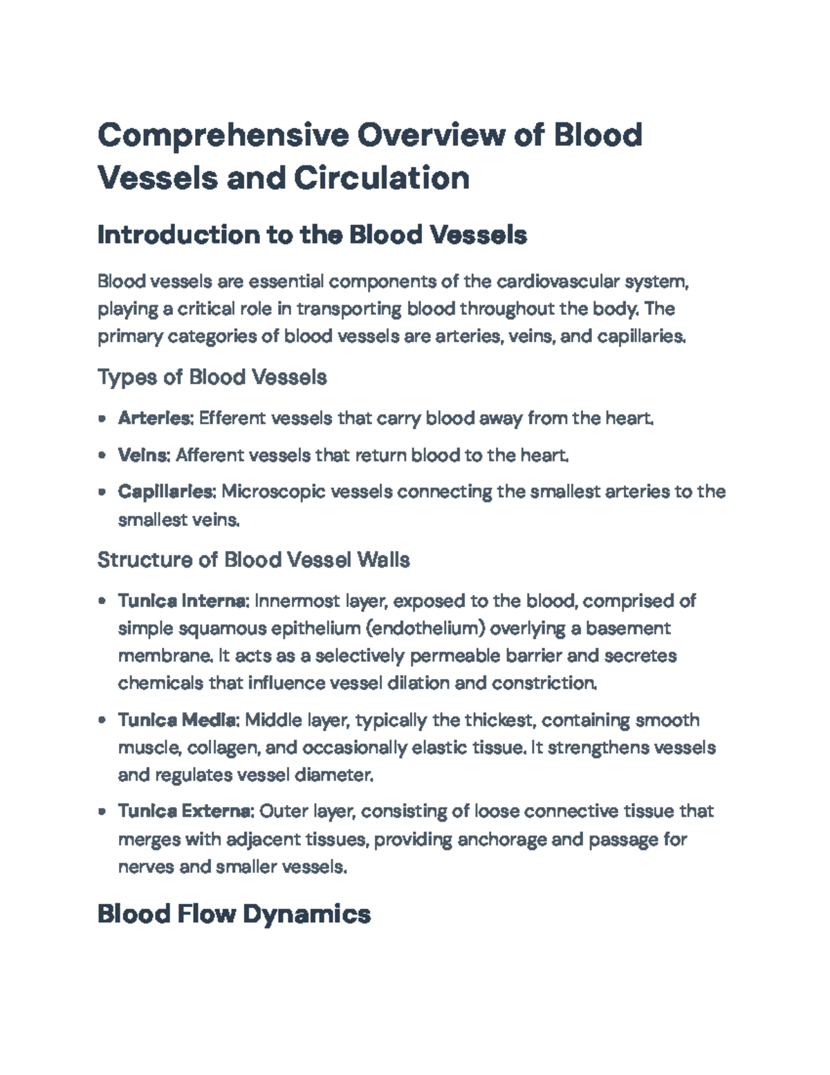 Comprehensive Overview of Blood Vessels & Circulation (BIO 101) - Studocu