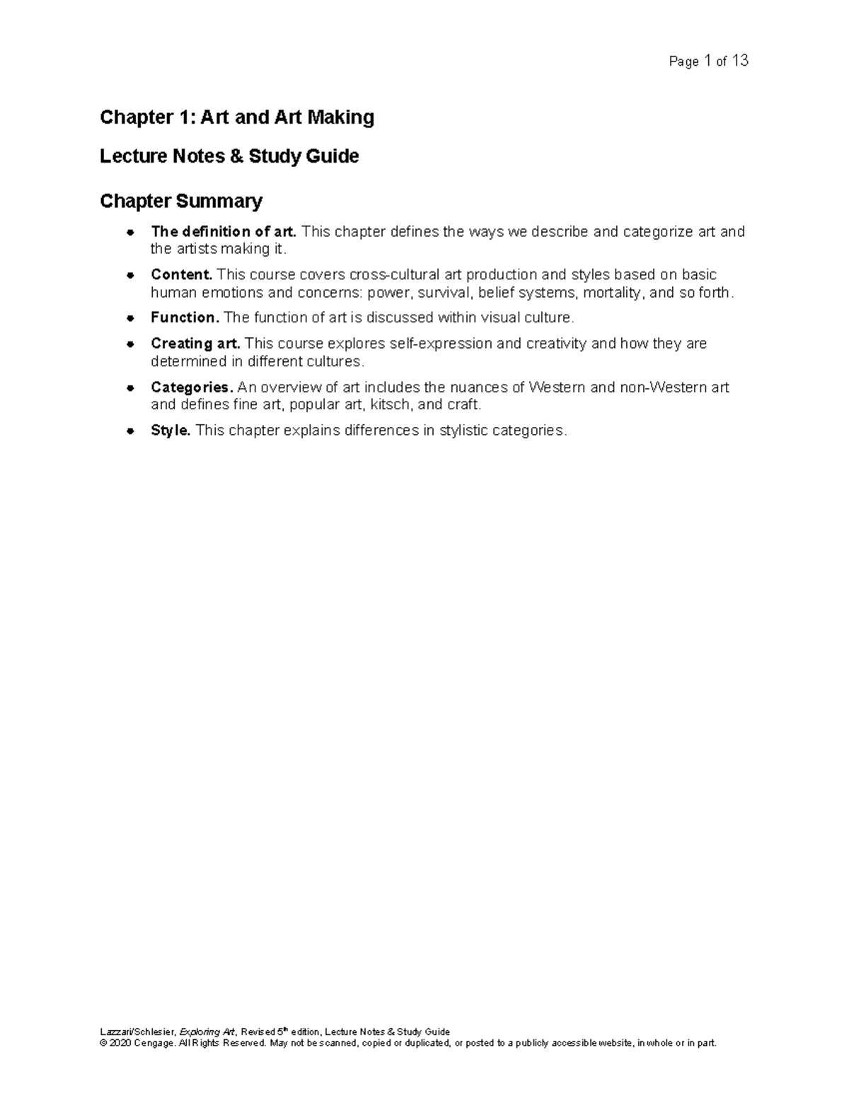Exploring Art: Lecture Notes & Study Guide for Ch. 1 - Art Making - Studocu