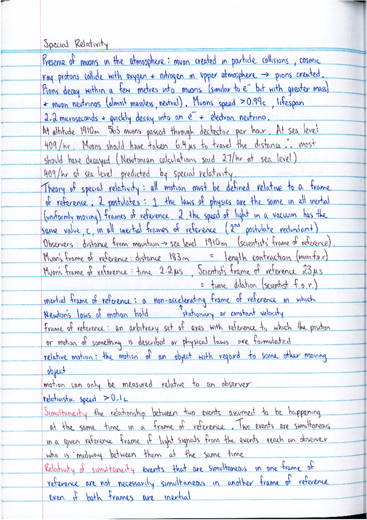 Unit 4 Notes - Special Relativity and Muon Presence in Atmosphere - Studocu