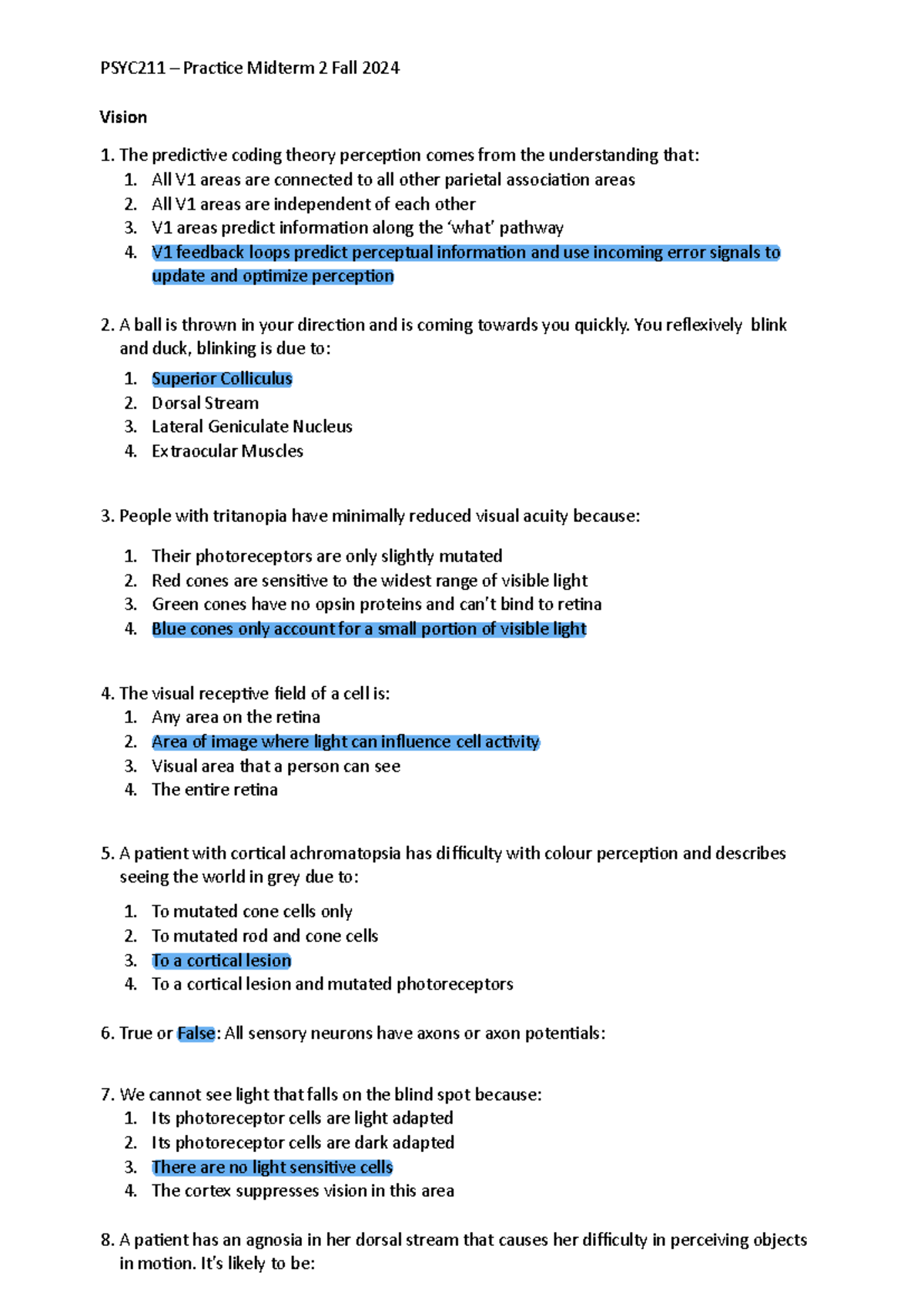 Practice Midterm Fall2024 1 - Vision 1. The predictive coding theory ...