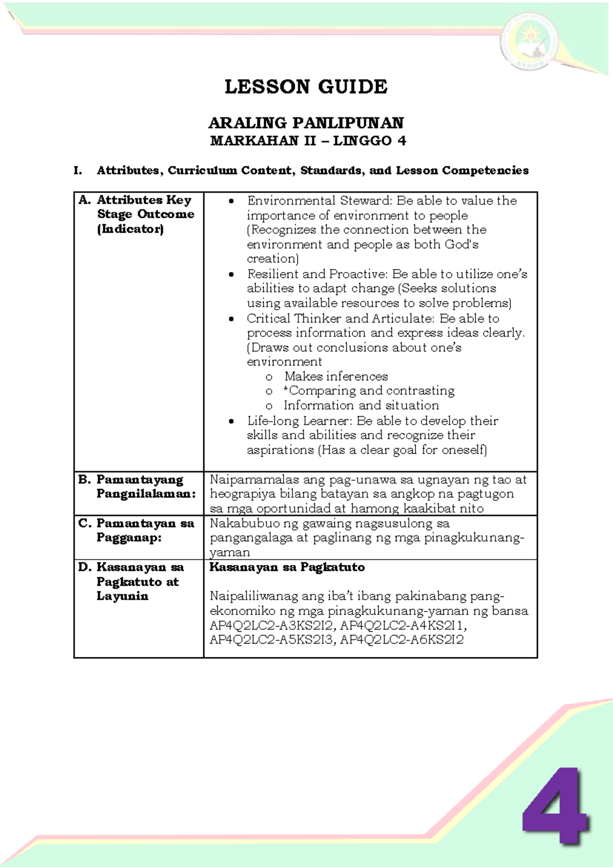 AP4Q2LG4 - Mga Pakinabang ng Likas na Yaman sa Ekonomiya - Document Preview
