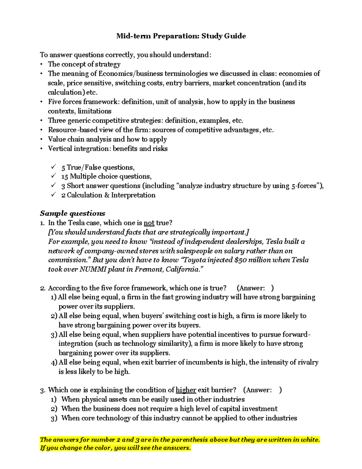 Mid-term Study Guide for Economics & Strategy (Course Code: ECO101 ...