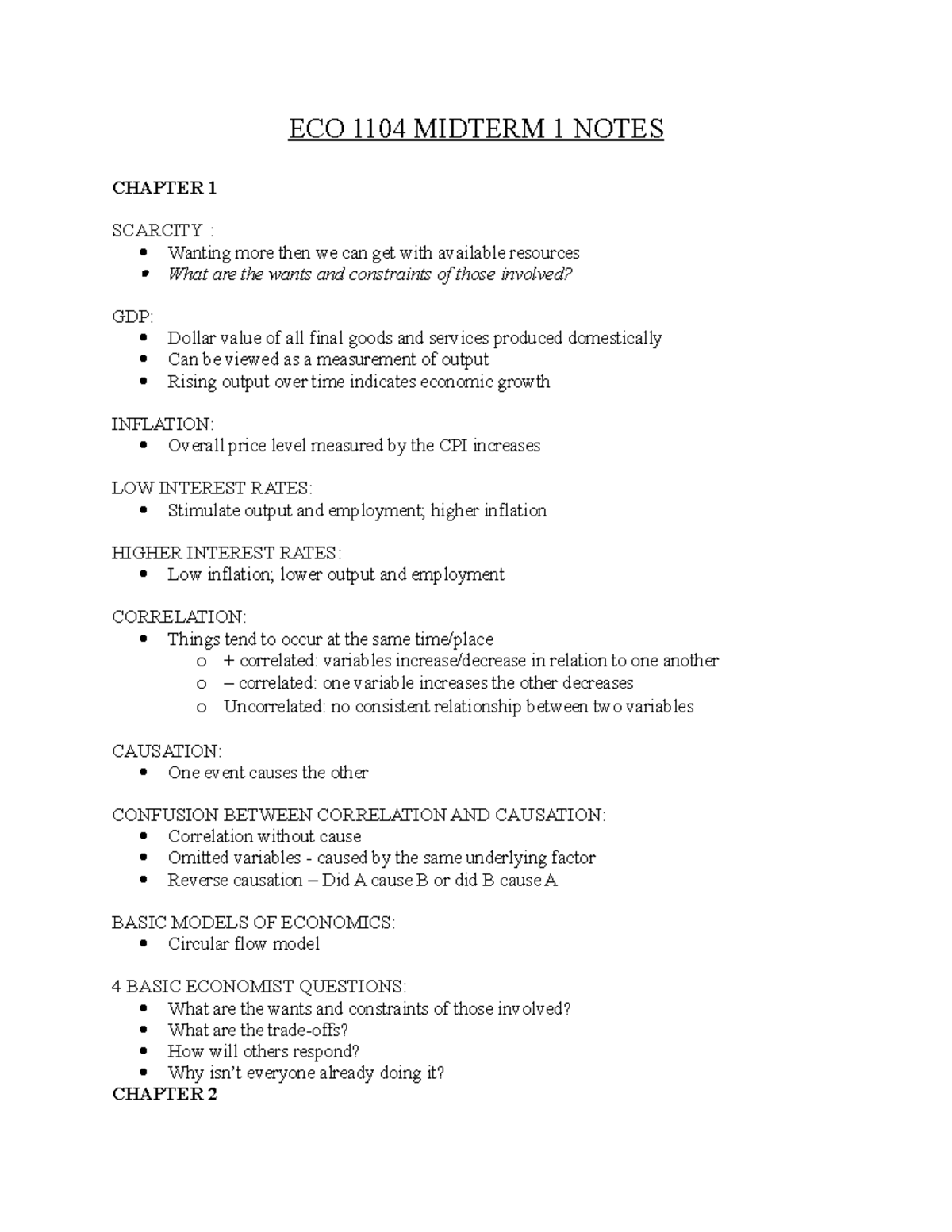 ECO 1104 Midterm 1 Study Notes: Key Concepts and Definitions - Studocu