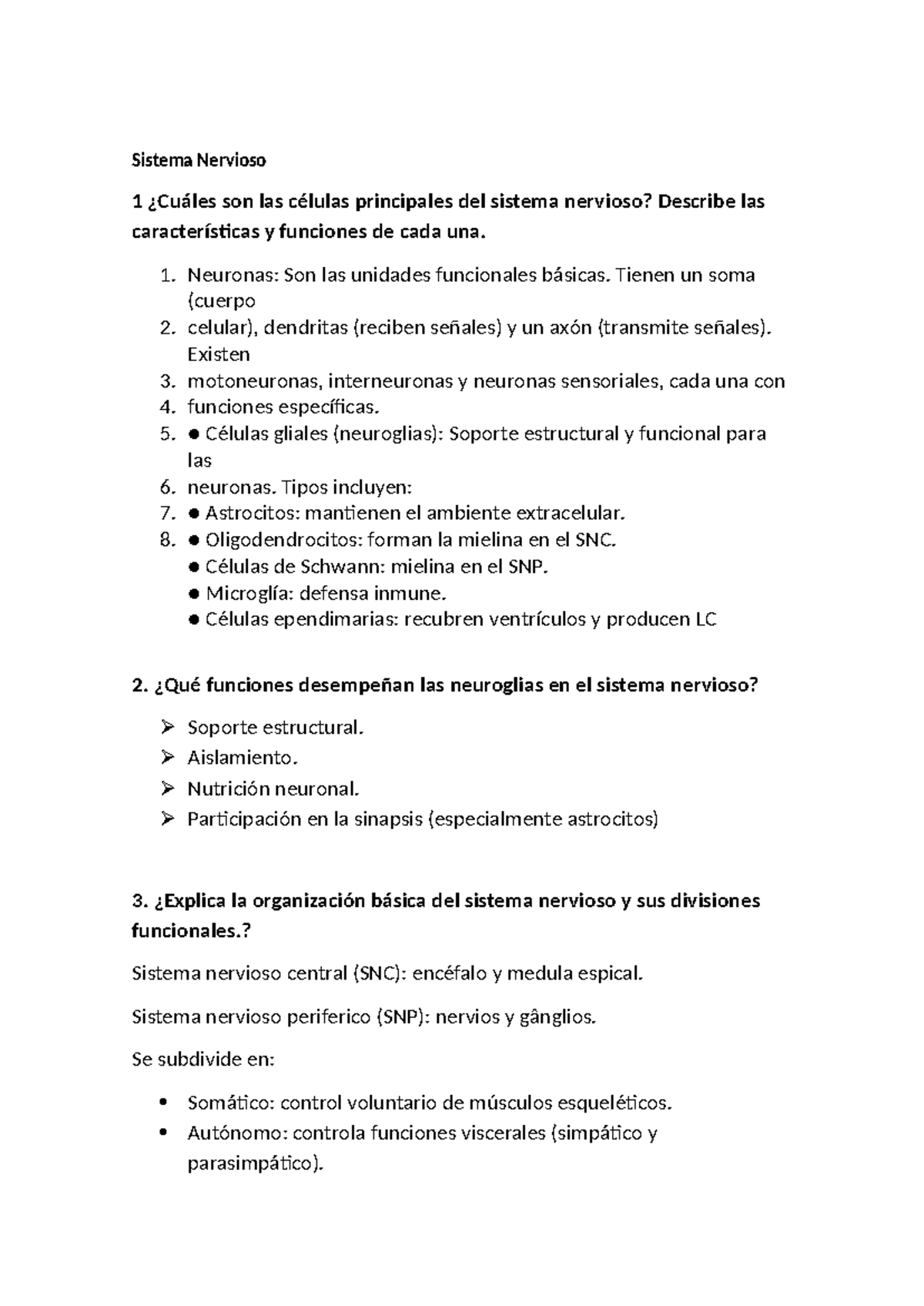 Sistema Nervioso: Características y Funciones de Neuronas y Glías - Studocu