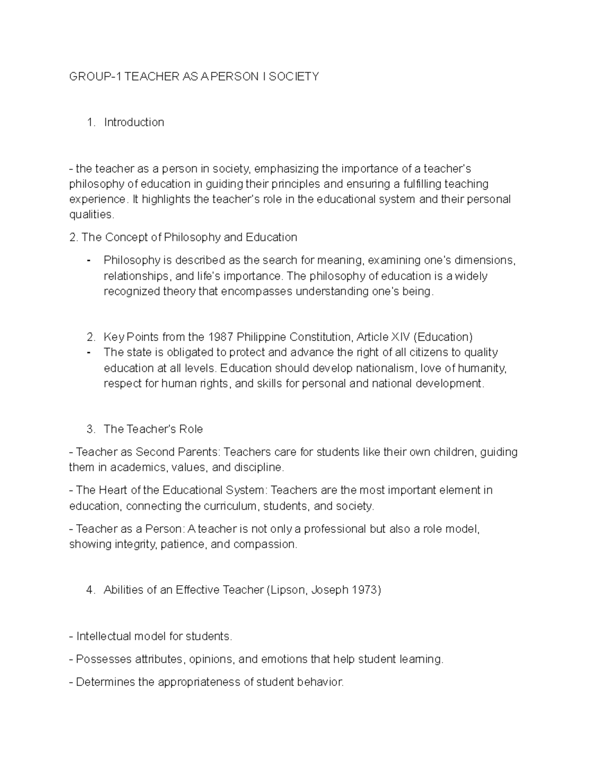 EDUC-7: Teacher's Role and Philosophy in Society - A Comprehensive ...