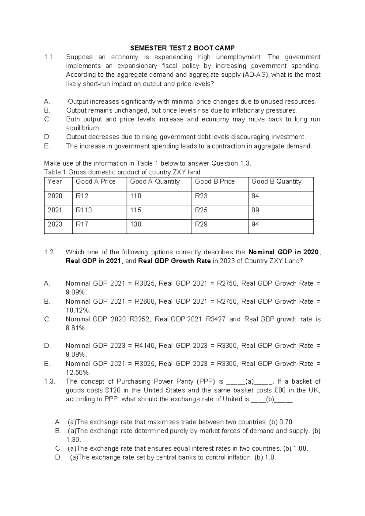 Semester Test 2 Boot Camp: Macroeconomic Concepts and Analysis - Studocu