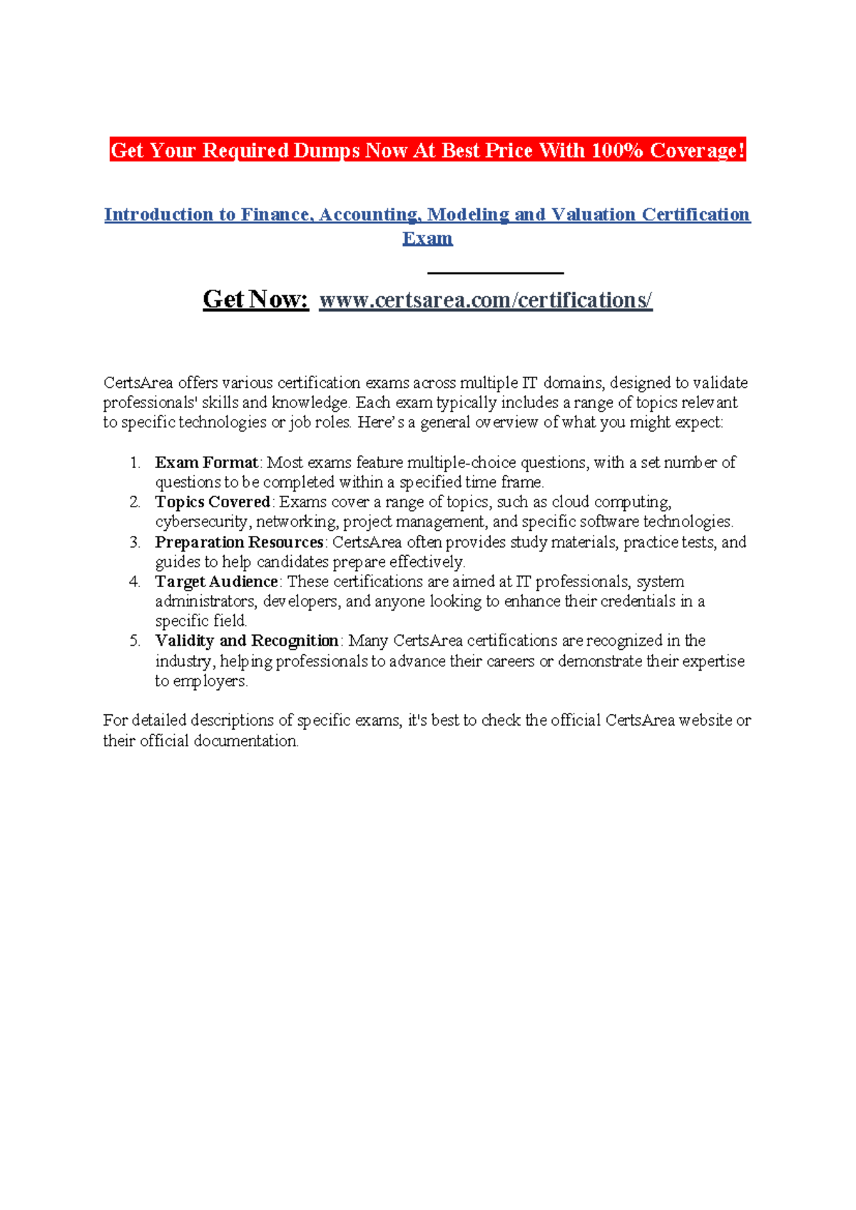 Introduction to Finance, Accounting, Modeling & Valuation Cert Exam ...