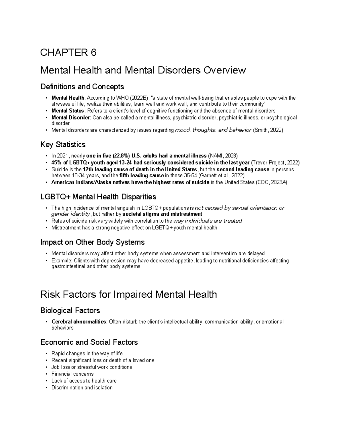 CHAPTER 6: Overview of Mental Health & Disorders - Key Concepts and ...