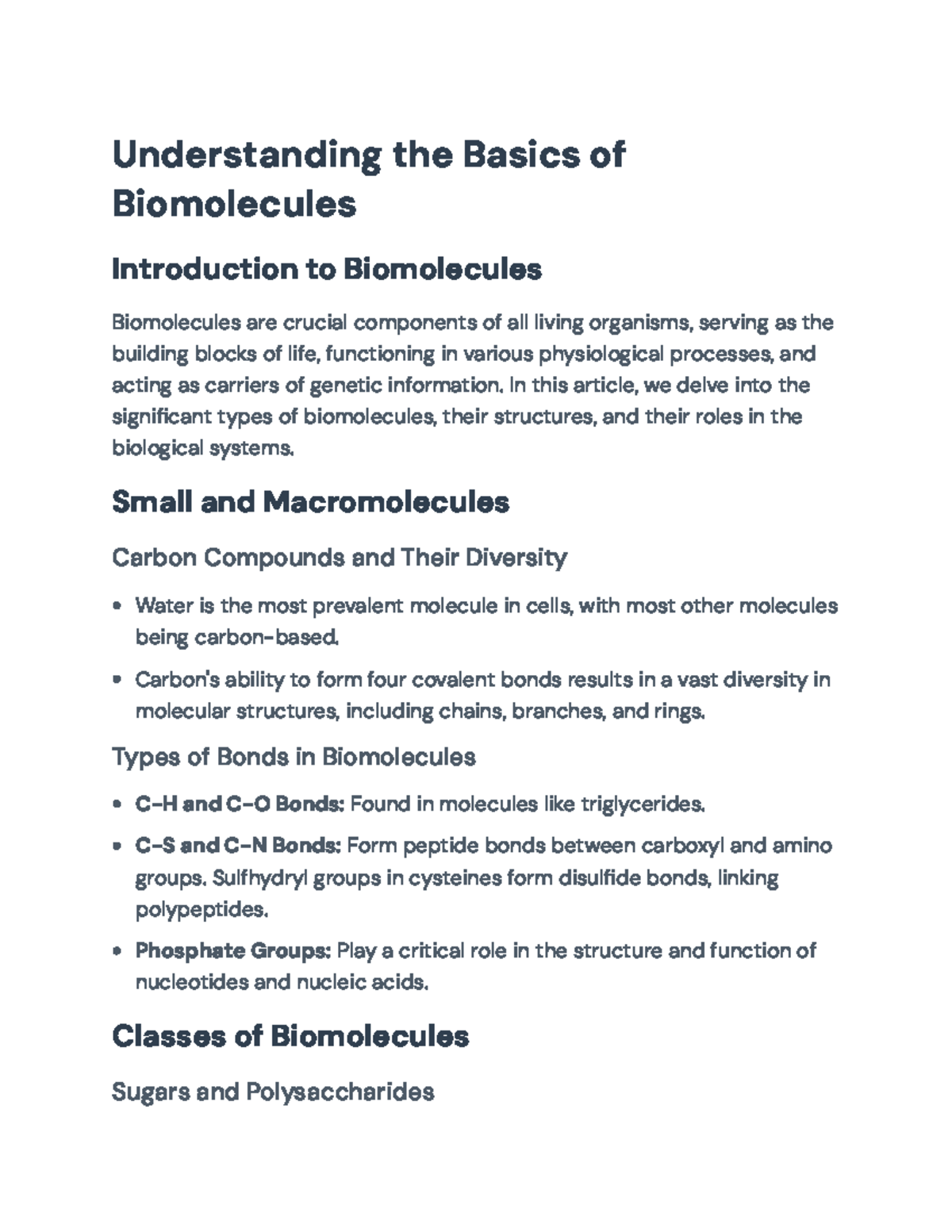 Biology 101: Key Concepts of Biomolecules & Their Functions - Studocu
