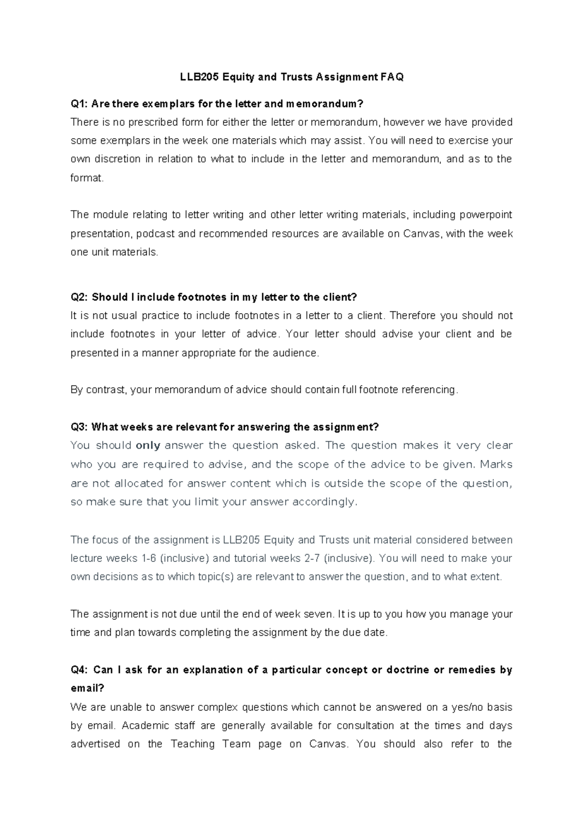 LLB205 Equity and Trusts Assignment FAQs: Key Guidance and Tips - Studocu