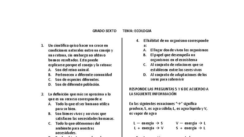 EVAL. General Ecología 6: Preguntas y Respuestas sobre Ecología - Studocu