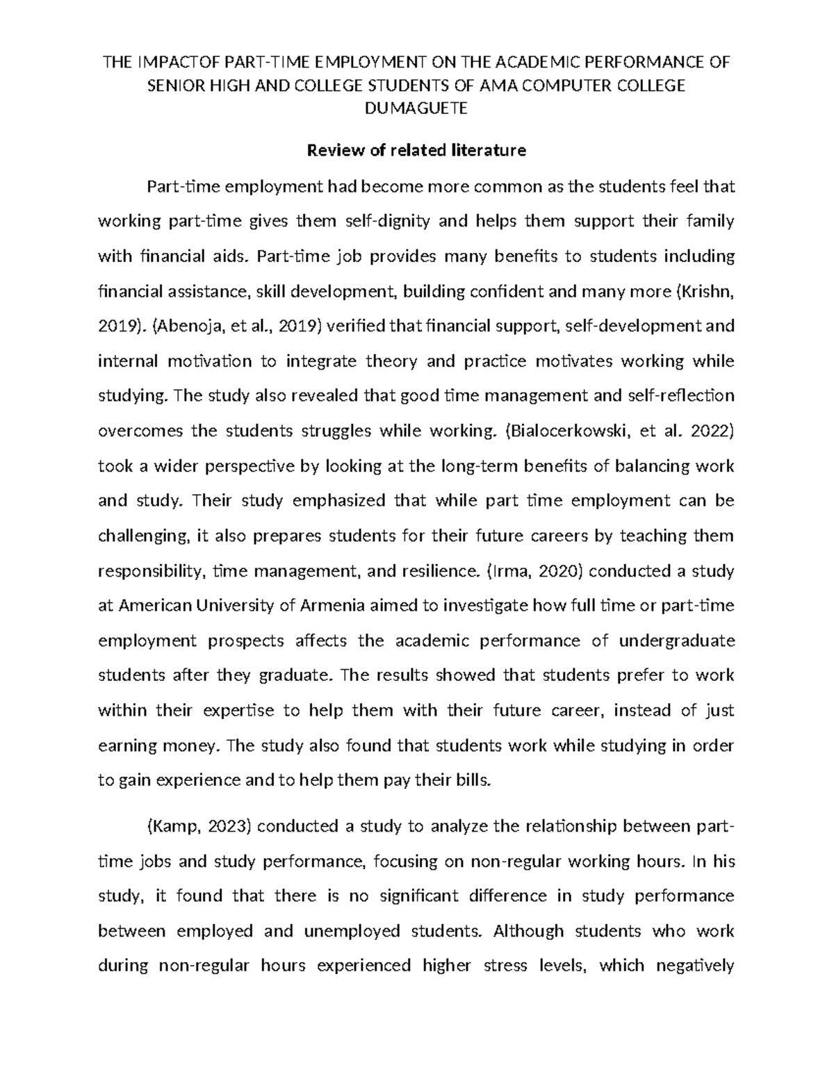 The Impact of Part-Time Employment on Academic Performance of Students ...