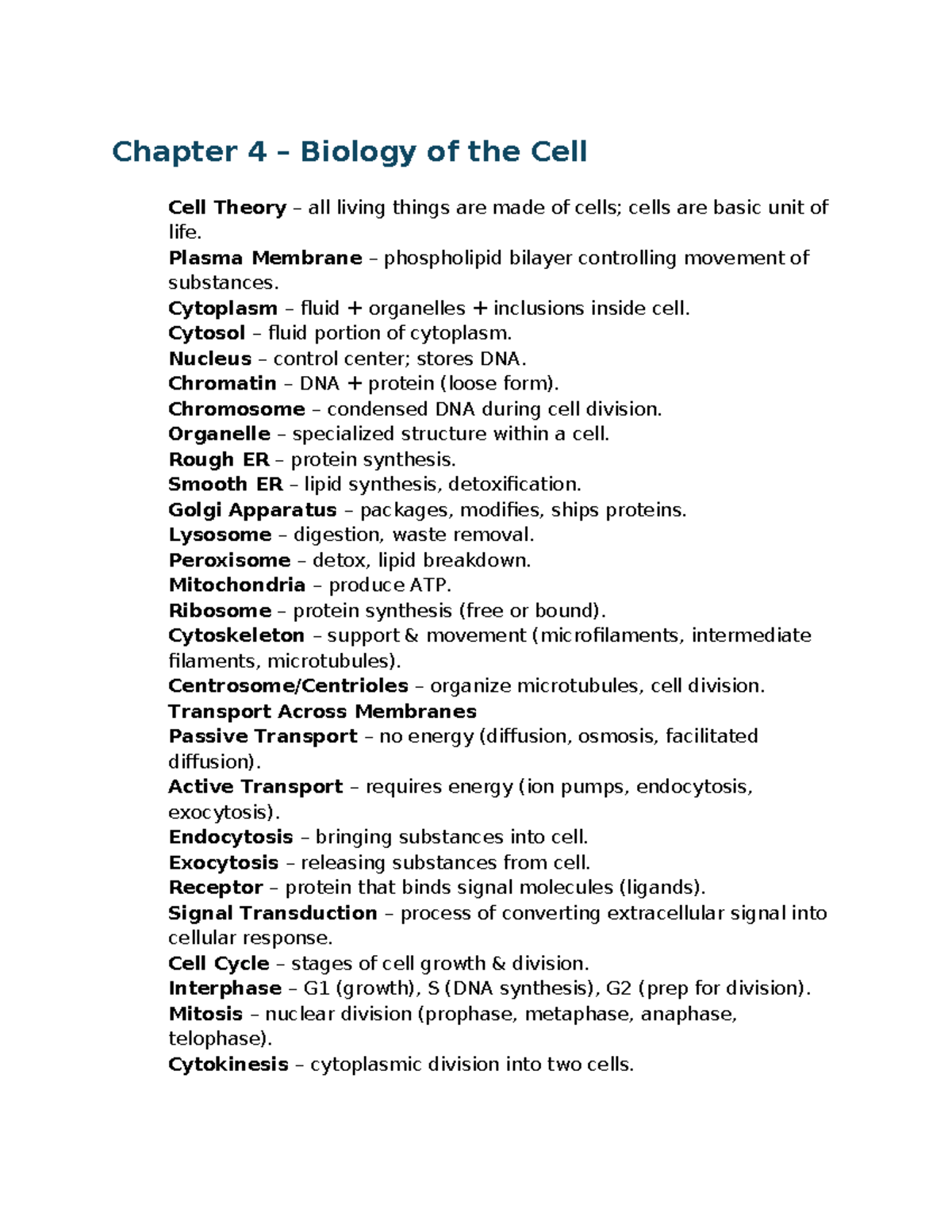 Biology of the Cell: Chapter 4 Overview and Key Concepts - Studocu