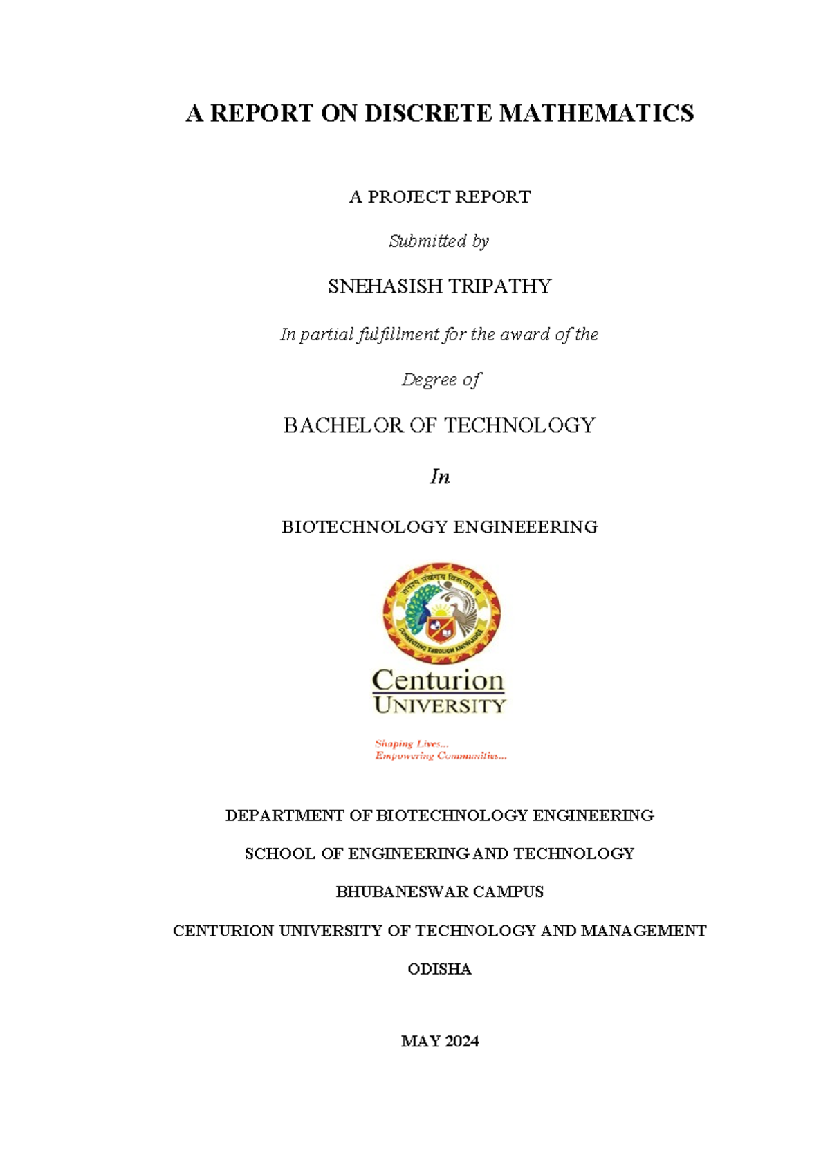 BTECH 2024 Discrete Mathematics Project Report on Graphs and Relations ...