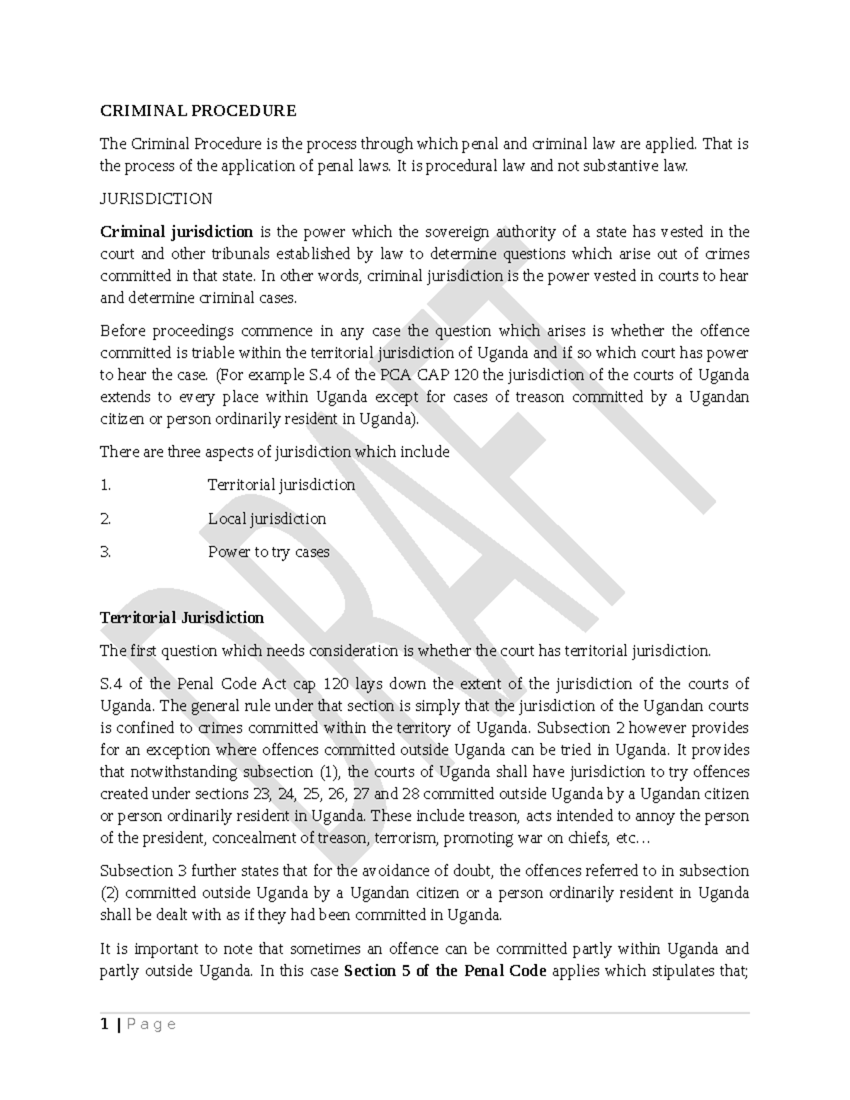 Criminal Procedure Notes 2018: Jurisdiction and Legal Framework - Studocu