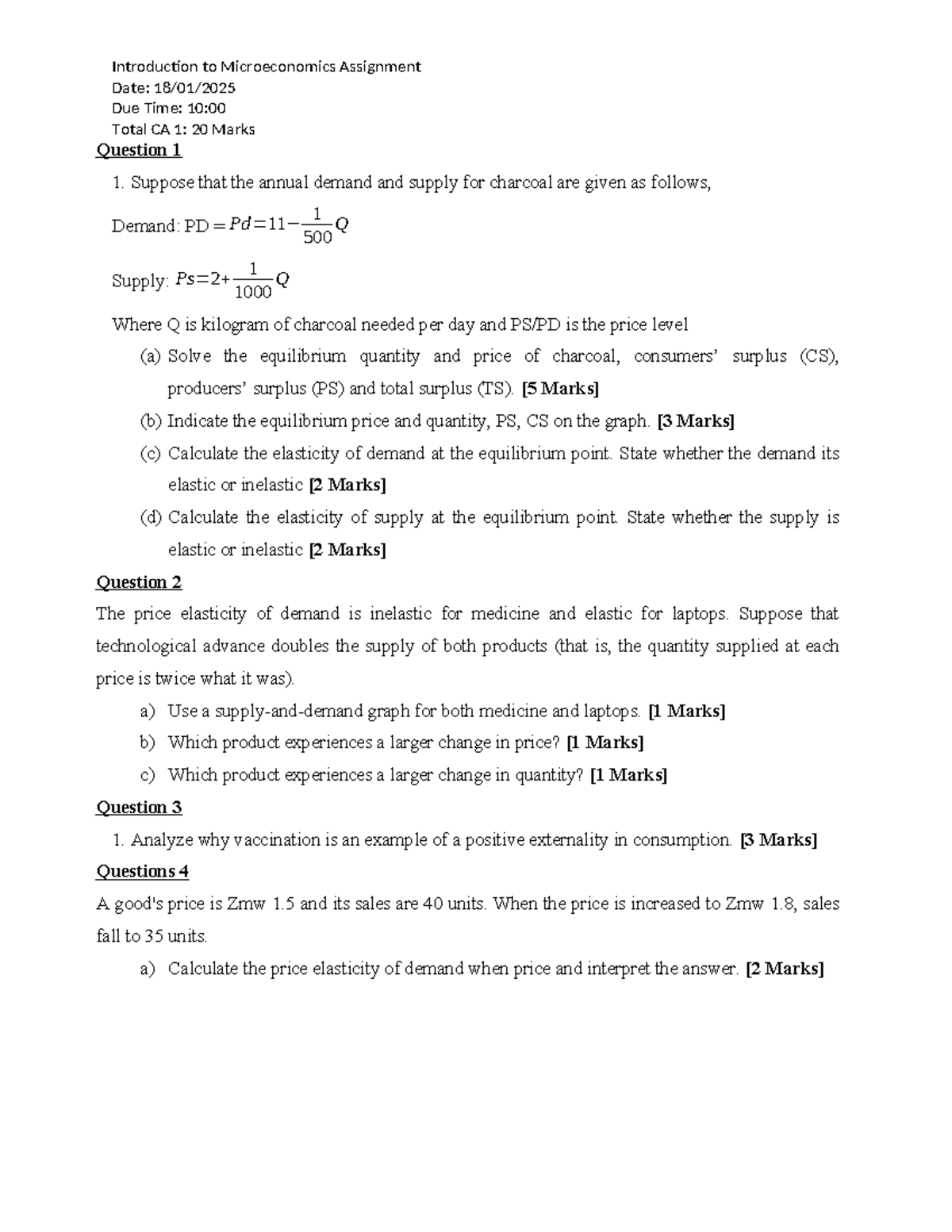 Microeconomics Assignment (Jan 2025 ODL): Demand & Supply Analysis ...