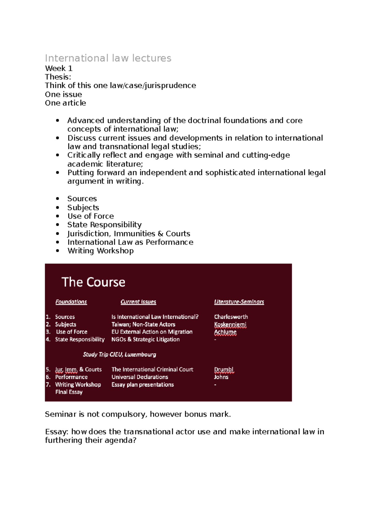 International Law Lectures: Week 1 & 2 Overview and Key Concepts ...